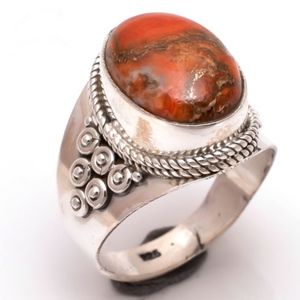 Orange Copper Turquoise 925 Sterling Silver Ring